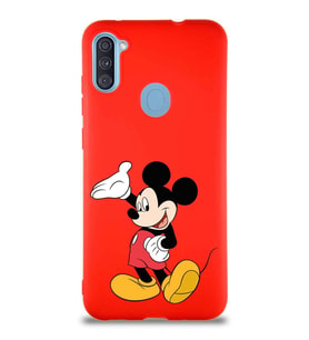 Samsung Galaxy A11 Soft Premier Kapak Mickey Mouse-C Tasarımlı Silikon Kılıf - Kırmızı (Şeffaf)