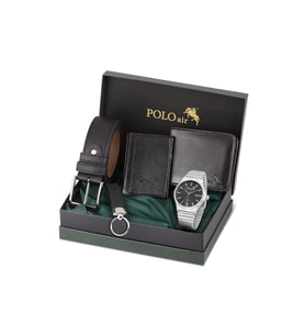 Polo Air Takvimli Erkek Kol Saati Cüzdan Kemer Kartlık Anahtarlık Hediyelik Kutusunda Siyah Set PL-7041E5