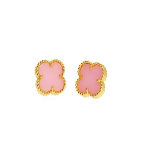 Kadın Pembe Yonca Model Büyük Çelik Küpe (Gold)