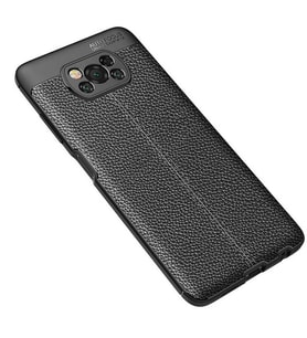 Xiaomi Poco X3 Kılıf Deri Görünümlü Slim Silikon (Siyah)