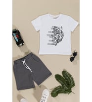Kaplan Baskılı Beyaz Tshirt Şort Takım