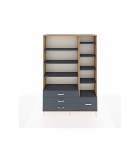 Arges Gardrop 9 Raflı 4 Çekmeceli  132x30x195 Çam-Antrasit