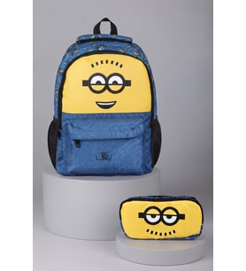 x Dekomus , Lisanslı Minions Banana Mood Collection Büyük Boy Okul Çantası ve Kalem Çantası Seti