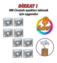 Mobilya Baza Koltuk Zigon Sehpa Ayağı Metal Bağlantı Aparatı Düz Ayak Tabanı M8 Civatalı (8 Adet) (Gri)