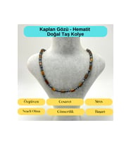 Sertifikalı Kaplan Gözü ve Hematit Makrome Doğal Taş Kolye 55 - 65 cm Ayarlanabilir Ölçü