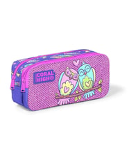 Coral High Kids Lavanta Açık Pembe Baykuş Desenli Simli İki Bölmeli Kalem Çantası 22394