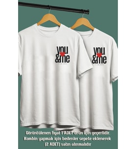 Kişiye Özel Sen & Ben ve Tarih Baskılı Unisex Sevgili Eş,Çift Kombini Sevgiliye Eşe Hediye T-shirt/Tişört (Beyaz)
