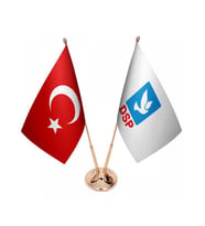 Masa Üstü DSP Bayrağı Türk Bayrağı İkili Pirinç Direk Masa Bayrak Seti