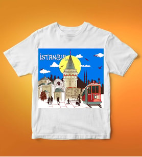 Taksim Tasarımlı Tişört (Beyaz)