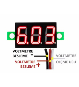 0.36 inch DC 4,2V-30V Dijital Voltmetre Kırmızı 3 Telli 0.36” DC 0-30V Voltaj Besleme Güç Kaynağı