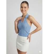 Kadın Polo Yaka Sırt Dekolteli Crop Bluz