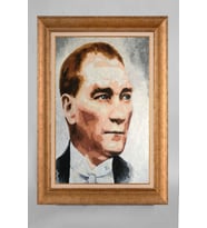 EV İŞYERİ OFİS İÇİN ALTIN ÇERÇEVELİ PASPARTULU ATATÜRK TABLO S551