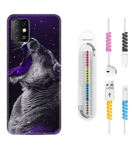INFINIX Hot 8 9 10 11S Hot 10 Play 10T Kılıf Kablo Koruma Spiral Silikon Purple Leopar 1750