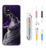 INFINIX Hot 8 9 10 11S Hot 10 Play 10T Kılıf Kablo Koruma Spiral Silikon Purple Leopar 1750