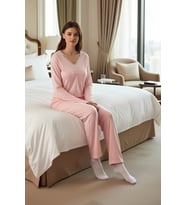 Kadın Melanj Dantelli Uzun Kollu Pijama Takımı Fonksiyonel Dayanıklı Kaliteli Konforlu Şık