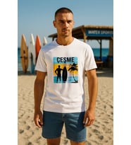 Erkek Bisiklet Yaka %100 Pamuk Çeşme Baskılı Kısa Kollu T-shirt