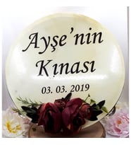 32 Cm Şakayik ve Enengül Çiçek  Süslemeli  Deri Tef İsim Baskılı-