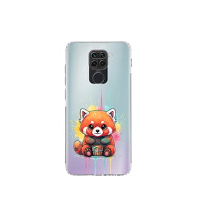 Redmi Note 9 ile Uyumlu Splash Tilki Tasarımlı Şeffaf Silikon Kılıf