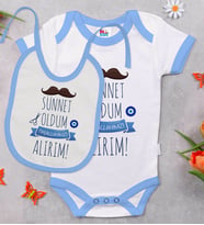 BK Kids Sünnet Tasarımlı Mavi Bebek Body Zıbın ve Mama Önlüğü Hediye Seti-6