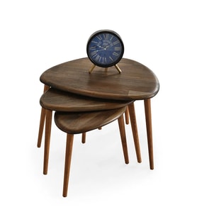FAVdecor Masif Doğal Ahşap Zigon Sehpa 3'lü Set, Modern Masif Yan Sehpa