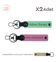 Hemşireye 14 Şubat Hediyesi, İsim & Soyisim Yazılı 2’li Anahtarlık Seti, Yeşil-Pembe-Sütlü Kahve