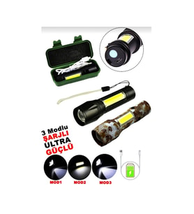 USB CHARGE 2İN13W+1W USB ŞARJLI LEDLİ POLİS EL FENERİ METAL KASA PLS.KUTU (5343)