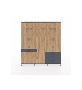 Arges Dolap 11 Raflı 4 Çekmeceli 2 Askılı 220x30x243 Antrasit-Çam/Antrasit