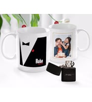 BK Gift Kişiye Özel Babalar Günü Hediyesi Fotoğraflı Kupa Bardak ve Benzinli Çakmak Seti-7 (Model 1)
