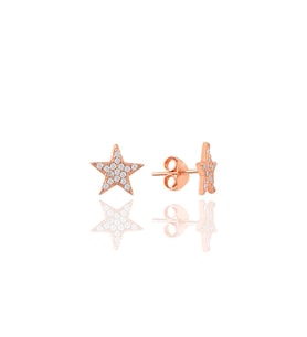 Söğütlü Silver Gümüş rose zirkon taşlı yıldız küpe