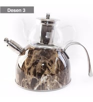 Paçi Düdüklü Çaydanlık Mermer Desenli Cam  3,6 Litre Paslanmaz Çelik KAHVE