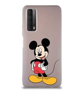 Huawei P Smart 2021 Soft Premier Kapak Mickey Mouse-E Tasarımlı Silikon Kılıf - Pudra (Şeffaf)