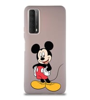 Huawei P Smart 2021 Soft Premier Kapak Mickey Mouse-E Tasarımlı Silikon Kılıf - Pudra (Şeffaf)