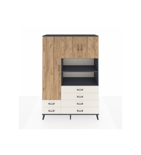 Hyperion Dolap 8 Raflı 6 Çekmeceli 3 Kapaklı 132x44x195 Antrasit-Çam/Aytaşı