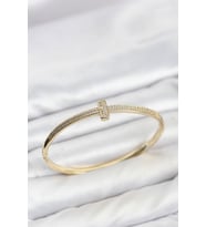 Gold Renk T Model Zirkon Taşlı Kadın Kelepçe Bileklik