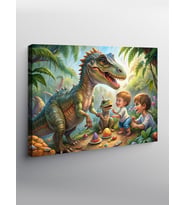 Kanvas Tablo Çocuklarla Oyun Oynayan Dinozorlar