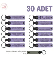 Plates Stüdyosuna Özel Tasarım İsimli Anahtarlık 30’lu Set, Müşterilere Hediye, Mor Menekşe & Gri (Lila - Mor)