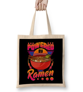 Funny Powered By Ramen Cute Anime Kawaii Gamer Bez Çanta Uzun Saplı