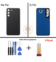 Samsung S22 Siyah Arka Pil Kapağı Batarya Kapağı Lazer Kesim + Yapıştırıcı ve Vida Seti