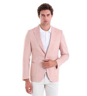 Hatemoğlu Brick Slim Fit Düz Sivri Yaka Casual Keten Ceket (Bronz)