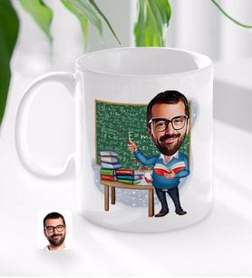 BK Gift Kişiye Özel Erkek Fizik Öğretmeni Karikatürlü Beyaz Kupa Bardak-1