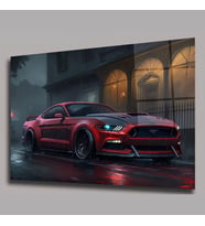 Kırmızı Mustang Yağmurlu Gece Tablosu