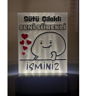 Kişiye Özel İsimli Hediyelik Kablolu Led Lamba - M11- Sütü Çilekli Seni Sürekli (Beyaz)