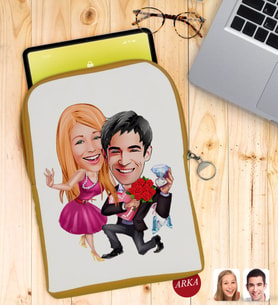 BK Gift Kişiye Özel Sevgililer Karikatürlü Taşınabilir Koruyucu Tablet Kılıfı & Organizer Çanta - Sarı-9
