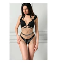 Siyah Deri Zincirli Harness Takım (Kırmızı)