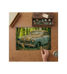 Ormanda Terk Edilmiş Araba Tasarımı 240 parça Ahşap Puzzle Ahşap Kutuda MP05249