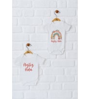 Pia Baby Premium %100 Pamuk İsme Özel Organik Baskılı İkili Set Çıtçıtlı Bebek Body Zıbın Modelleri 5022-17 (Ekru)