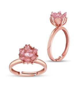 Gümüş Rose Pembe Lotus Çiçeği Yüzük