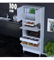 Eliusta Zevra 100 cm Fırın Dolabı Sepetli Kapaklı 4 Bölme Çok Amaçlı Mutfak Kiler Banyo Dolabı 100x226x32 cm