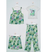 4'lü Batik Bluz Tshirt Pantolon Şort Yeşil Takım
