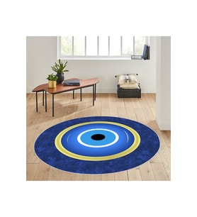 Rovigo Home Dijital Baskı Yıkanabilir Kaymaz Taban Yuvarlak Halı RVG7023 140x140 cm (Mavi)